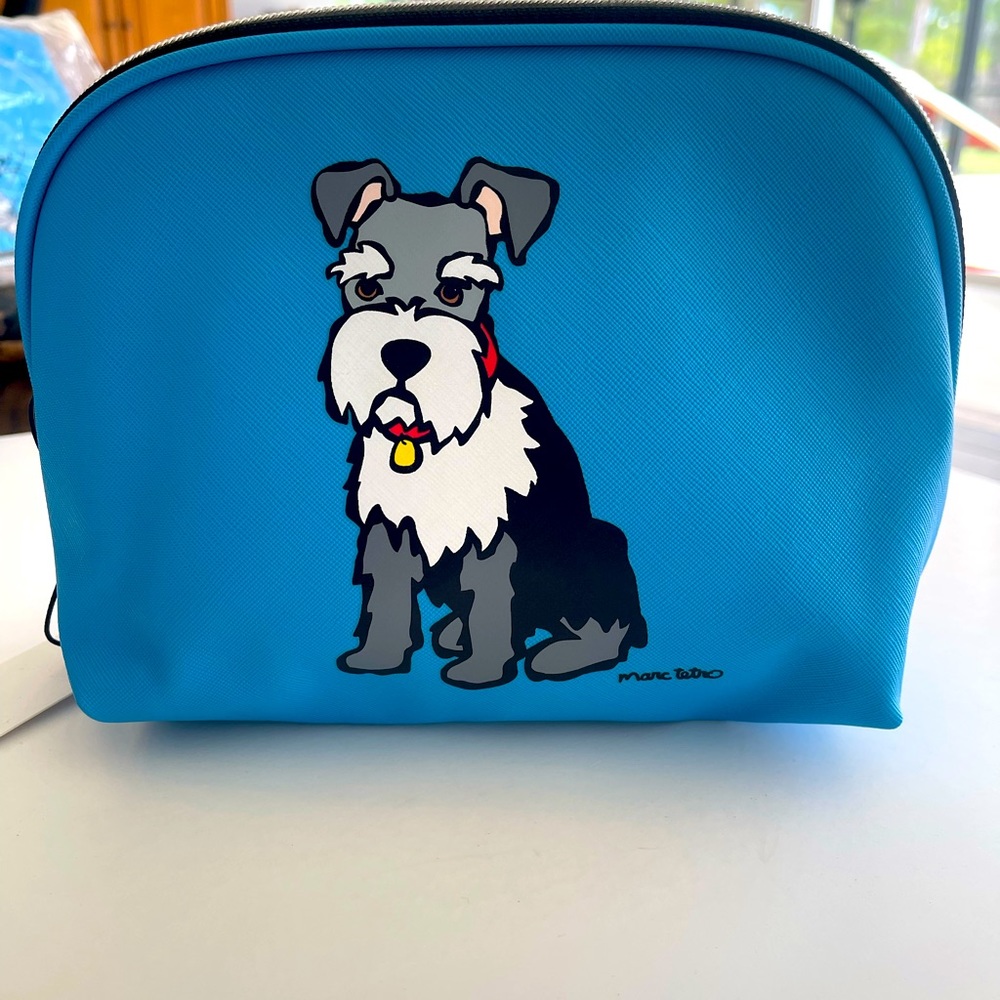 Marc Tetro Schnauzer make up bag BLUE NWT